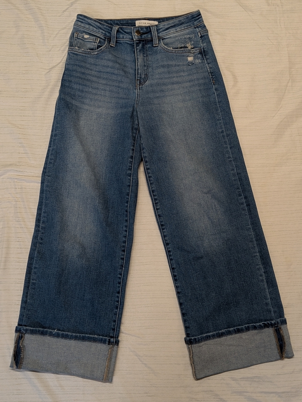 Flying Monkey High Rise Cuffed Jeans Distressed, Blue, Size 26